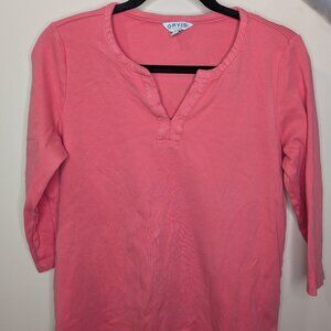 Pink Orvis Women's 3/4 Sleeve V Neck Casual Blouse Top